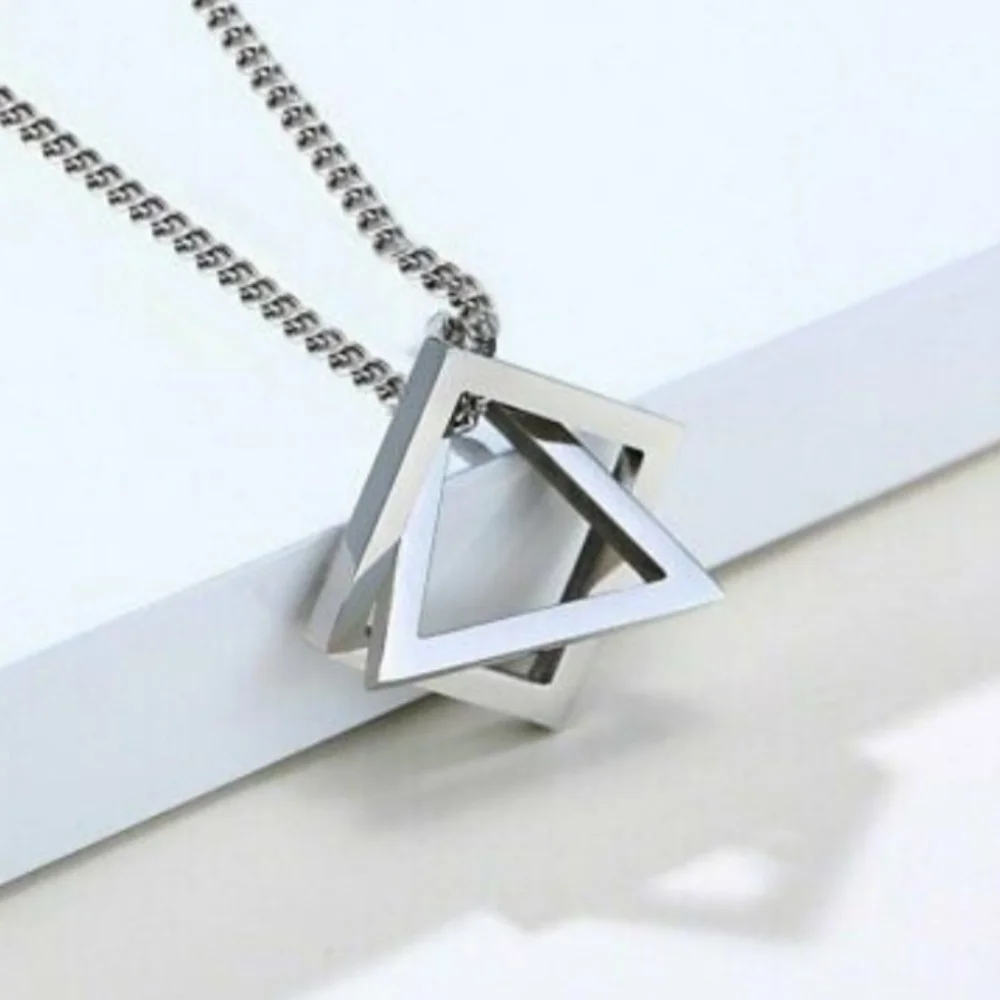 Geometric Hollow Triangular Chain Pendant Necklace Men/Women - Picture 6 of 16